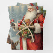 Viktorianischer Weihnachtsmann mit anwesenden Tier Geschenkpapier Set (Beispiel)