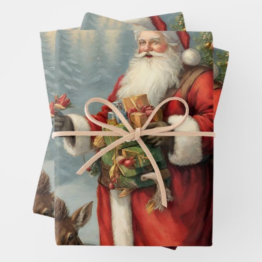 Viktorianischer Weihnachtsmann mit anwesenden Tier Geschenkpapier Set (Beispiel)