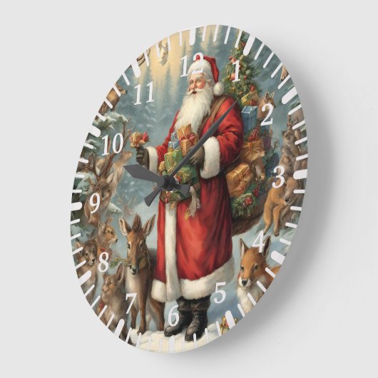 Viktorianischer Weihnachtsmann mit anwesenden Tier Große Wanduhr (Winkel)
