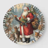 Viktorianischer Weihnachtsmann mit anwesenden Tier Große Wanduhr (Vorderseite)