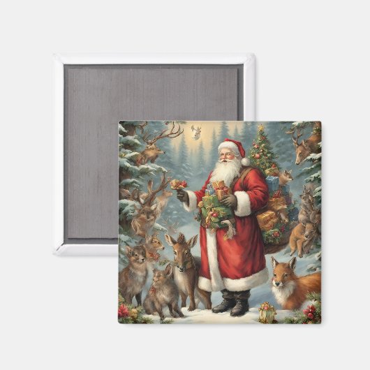 Viktorianischer Weihnachtsmann mit anwesenden Tier Magnet (Vorderseite/Rückseite)