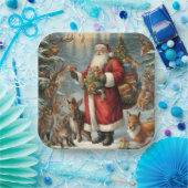 Viktorianischer Weihnachtsmann mit anwesenden Tier Pappteller (Party)