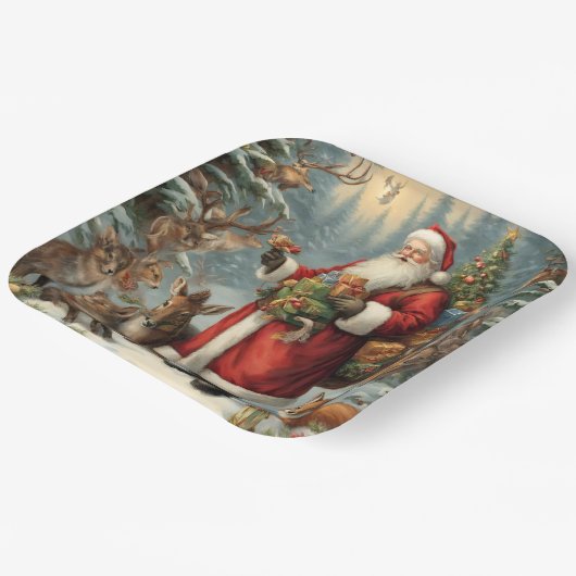 Viktorianischer Weihnachtsmann mit anwesenden Tier Pappteller (Gewinkelt)