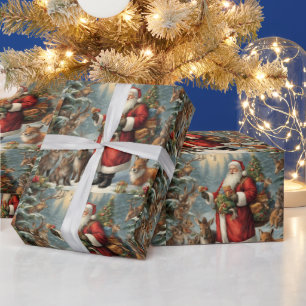 Viktorianischer Weihnachtsmann mit Geschenk und Wa Geschenkpapier
