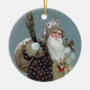 Viktorianischer Weihnachtsmann mit Geschenken Vint Keramikornament