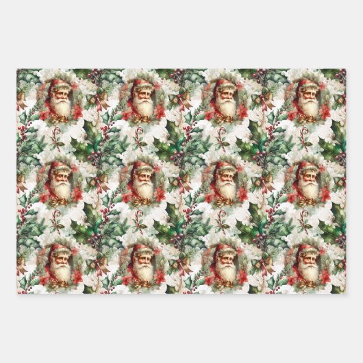 Viktorianischer Weihnachtsmann mit Holly Geschenkpapier Set (Vorderseite 3)
