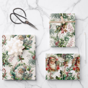 Viktorianischer Weihnachtsmann mit Holly Geschenkpapier Set