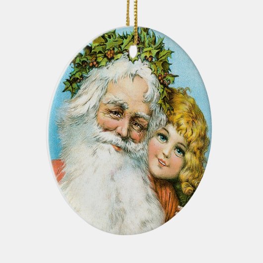 Viktorianischer Weihnachtsmann mit Mädchen Keramik Ornament (Rechts)