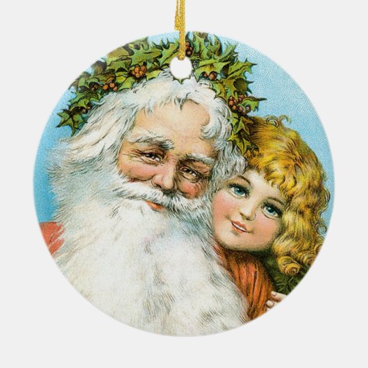 Viktorianischer Weihnachtsmann mit Mädchen Keramik Ornament (Hinten)