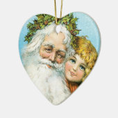 Viktorianischer Weihnachtsmann mit Mädchen Keramikornament (Links)