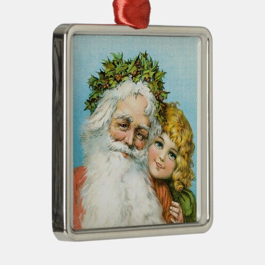 Viktorianischer Weihnachtsmann mit Mädchen Ornament Aus Metall (Rechts)
