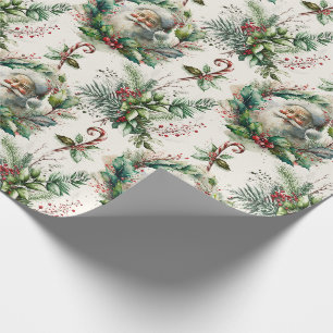 Viktorianischer Weihnachtsmann mit Stechpalmen-Wra Geschenkpapier