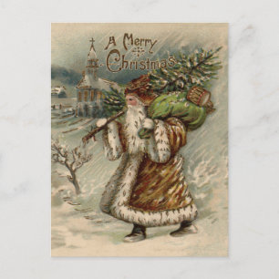 Viktorianischer Weihnachtsmann mit Weihnachtsbaum Feiertagspostkarte