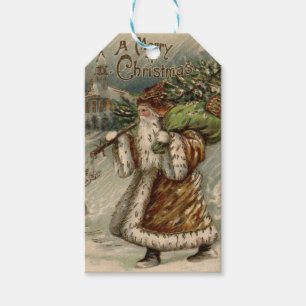 Viktorianischer Weihnachtsmann mit Weihnachtsbaum Geschenkanhänger
