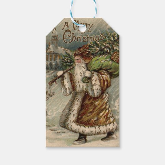 Viktorianischer Weihnachtsmann mit Weihnachtsbaum Geschenkanhänger (Vorderseite)