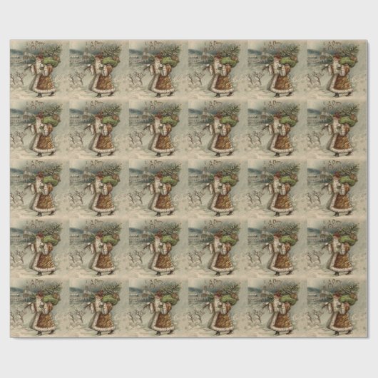 Viktorianischer Weihnachtsmann mit Weihnachtsbaum Geschenkpapier (Flach)