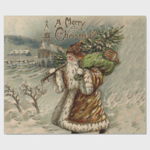 Viktorianischer Weihnachtsmann mit Weihnachtsbaum Geschenkpapier