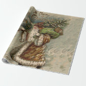 Viktorianischer Weihnachtsmann mit Weihnachtsbaum Geschenkpapier (Ungerollt)