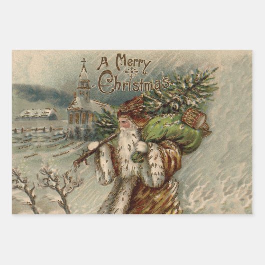 Viktorianischer Weihnachtsmann mit Weihnachtsbaum Geschenkpapier Set (Vorderseite)