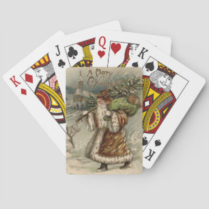 Viktorianischer Weihnachtsmann mit Weihnachtsbaum Spielkarten