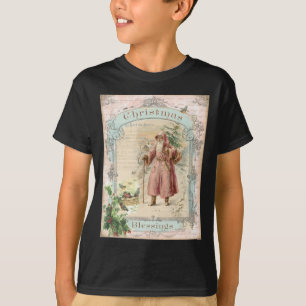 Viktorianischer Weihnachtsmann Rosa Bäume Vögel T-Shirt