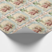 Viktorianischer Weihnachtsmann Rosa Bäume Vögel We Geschenkpapier (Ecke)