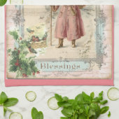 Viktorianischer Weihnachtsmann Rosa Bäume Vögel We Küchentuch (Gefaltet)