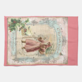 Viktorianischer Weihnachtsmann Rosa Bäume Vögel We Küchentuch (Horizontal)