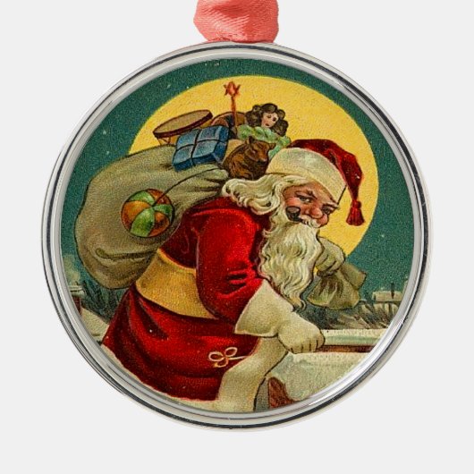 Viktorianischer Weihnachtsmann Silbernes Ornament (Vorne)