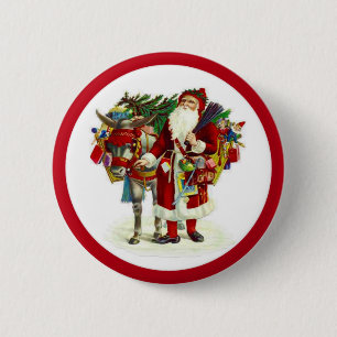 Viktorianischer Weihnachtsmann und Esel Button