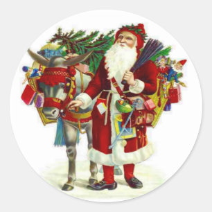 Viktorianischer Weihnachtsmann und Esel Runder Aufkleber