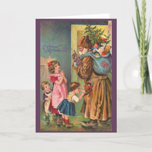 Viktorianischer Weihnachtsmann und Kinder frohe We Feiertagskarte