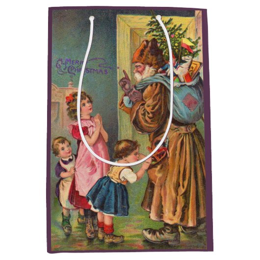 Viktorianischer Weihnachtsmann und Kinder frohe We Mittlere Geschenktüte (Vorderseite)
