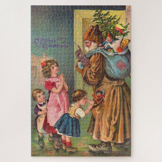 Viktorianischer Weihnachtsmann und Kinder frohe We Puzzle (Vertikal)