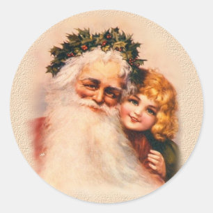 Viktorianischer Weihnachtsmann und Mädchen Runder Aufkleber