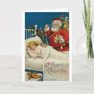 Viktorianischer Weihnachtsmann und schlafendes Kin Feiertagskarte