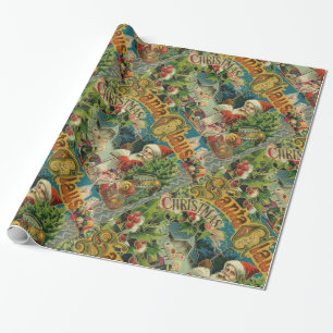 Viktorianischer Weihnachtsmann Weihnachtscollage A Geschenkpapier