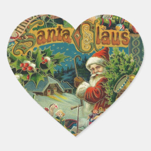 Viktorianischer Weihnachtsmann Weihnachtscollage A Herz-Aufkleber