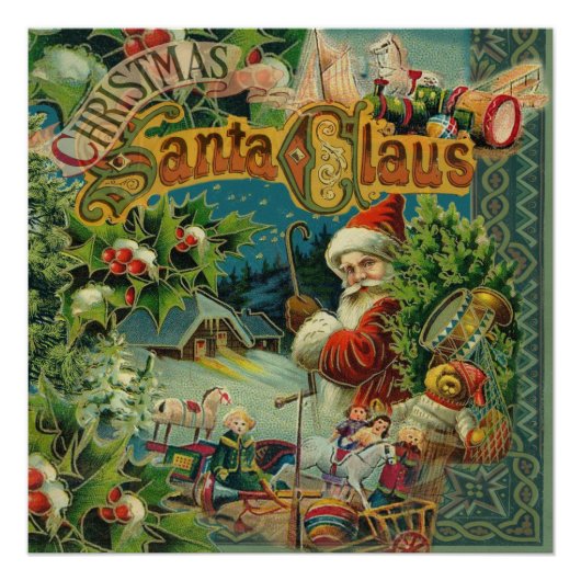 Viktorianischer Weihnachtsmann Weihnachtscollage A Poster (Vorderseite)