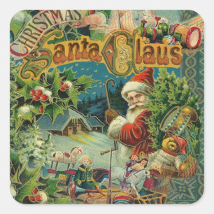 Viktorianischer Weihnachtsmann Weihnachtscollage A Quadratischer Aufkleber
