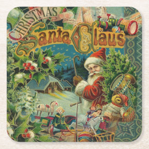 Viktorianischer Weihnachtsmann Weihnachtscollage A Rechteckiger Pappuntersetzer