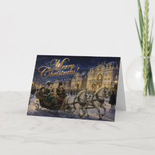 Viktorianischer Weihnachtsschlittenritt im Mondlic Feiertagskarte