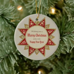 Viktorianischer Weihnachtsstern Gold rot vintage C Keramikornament