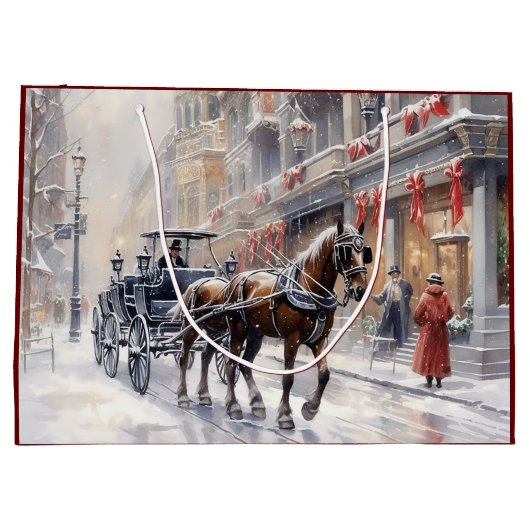 Viktorianischer Weihnachtsurlaub in Aquarell Große Geschenktüte (Rückseite)