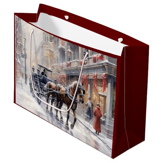 Viktorianischer Weihnachtsurlaub in Aquarell Große Geschenktüte (Vorderseite Schrägansicht)