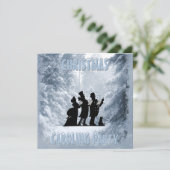 Viktorianischer Weihnachtsverkehr Party Blauer Sch Einladung (Stehend Vorderseite)