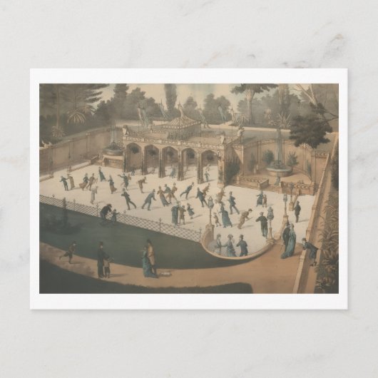 Viktorianischer Winter-Eislauf-Lithographie Postkarte (Vorderseite)