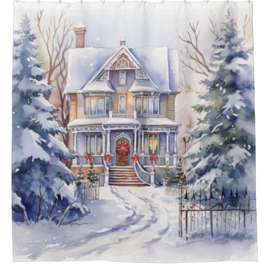 Viktorianischer Winterschnee im Haus Duschvorhang (Vorderseite)