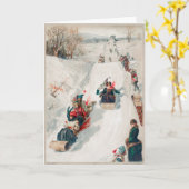 Viktorianischer Winterschneeschlitten Vintage Szen Karte (Gelbe Blume)