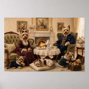 Viktorianischer Yorkshire Terrier Familienporträt Poster